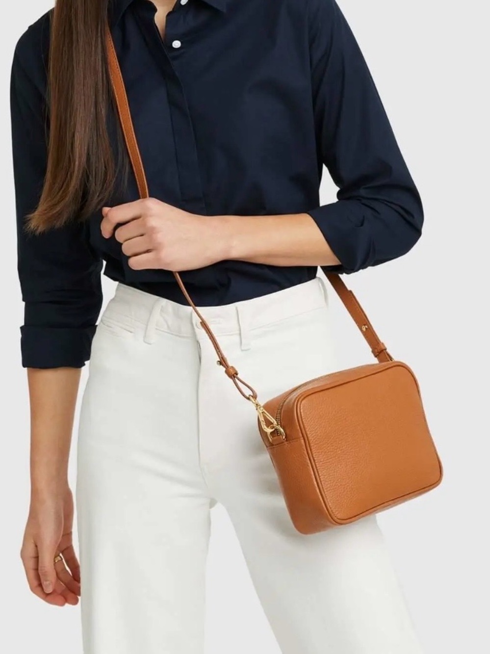 Quince Tan Pebbled Leather Crossbody with Gold Hardware - Picture 7 of 7